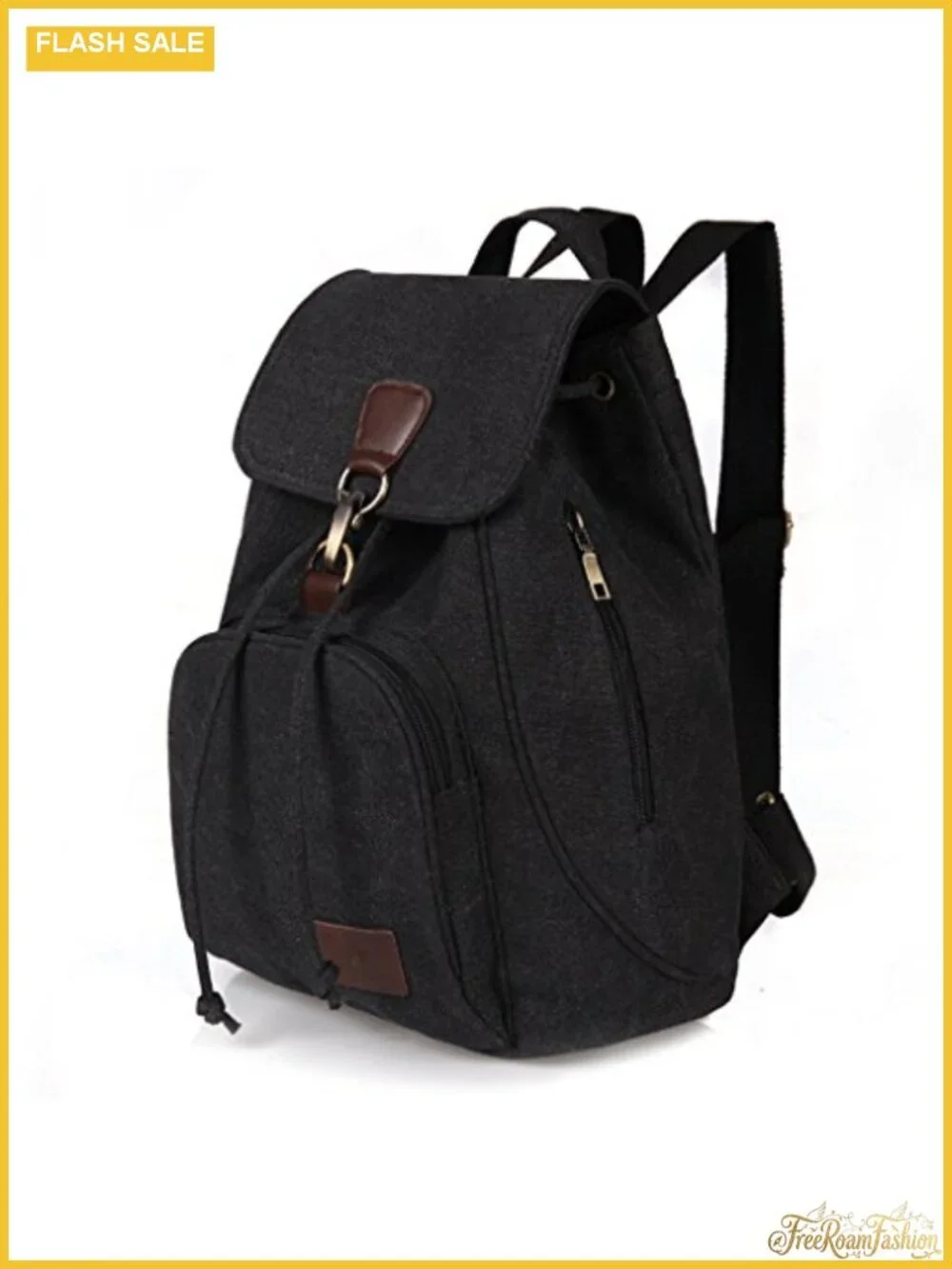 Canvas Backpack Purse for Women - Flap Drawstring Daypack with Multi-Pockets,